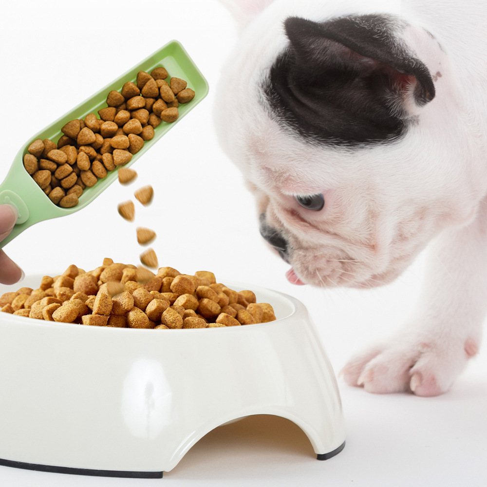 Cuchara de comida para perros tamaño pequeño cuchara de comida para mascotas pala de comida para perros con clip de sellado cuchara de comida para gatos suministros cuchara de comida para animales pequeños