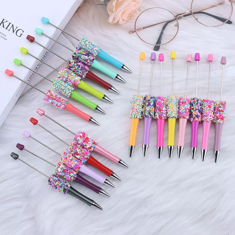 DIY串珠笔彩虹糖果贴片串珠圆珠笔现货批发糖果彩虹片萌粒圆珠笔