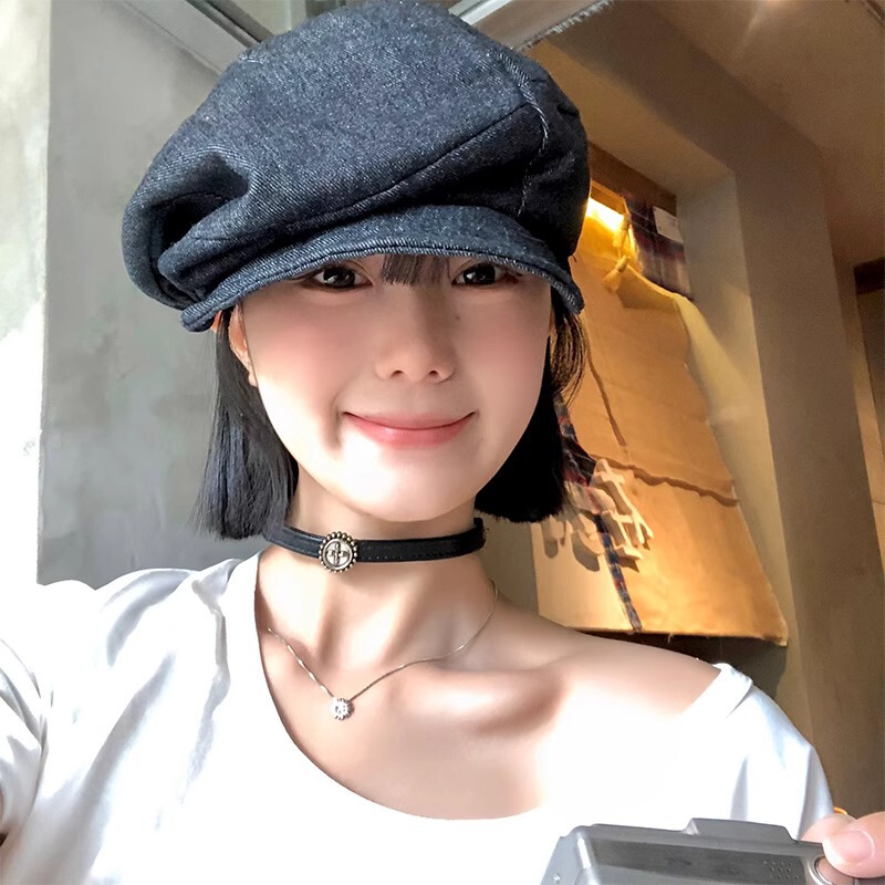 日系复古棉麻贝雷帽女夏季透气大头围显脸小遮阳防晒八角画家帽子|undefined