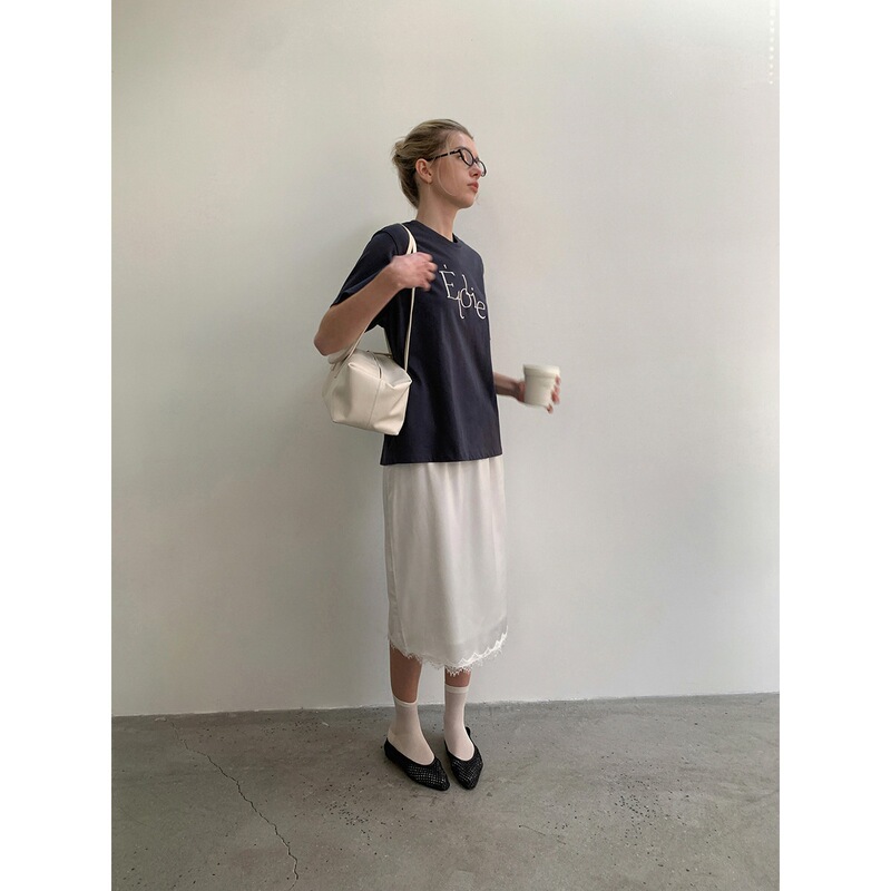 Trendy Dream Dt Etolie French-Style Patchwork Lace Satin Skirt for Women, Versatile Design Long Skirt for Spring and Summer