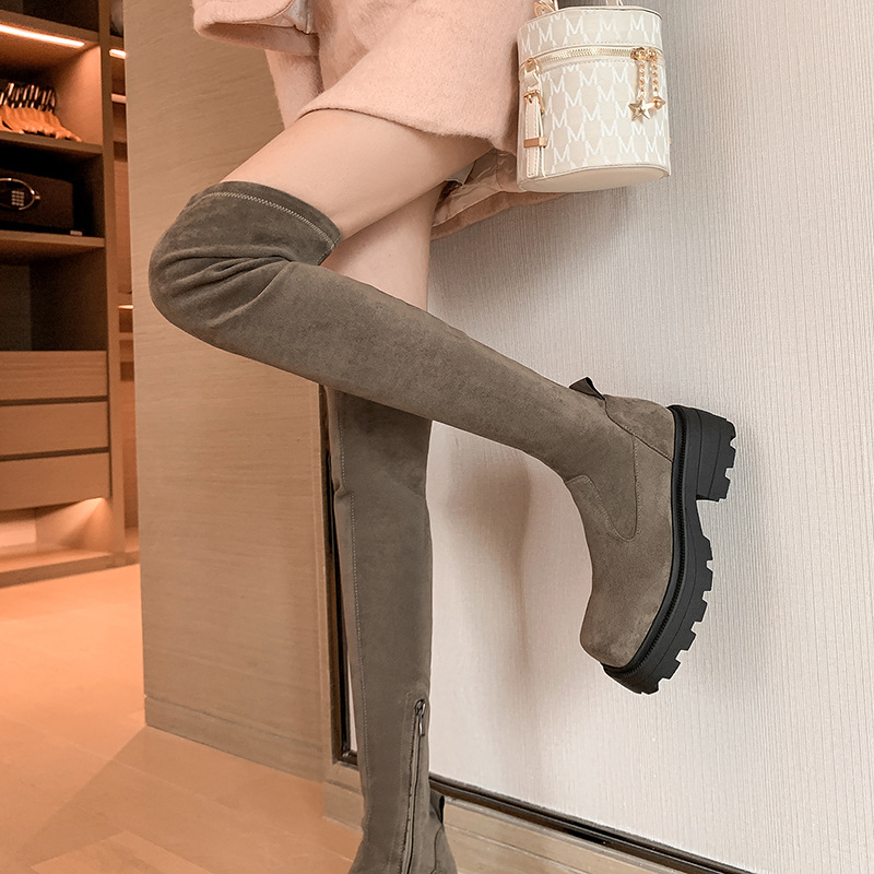 Overknee-Stiefel aus dünnem Wildleder für Damen mit dicker Sohle über dem Knie_voghion.com