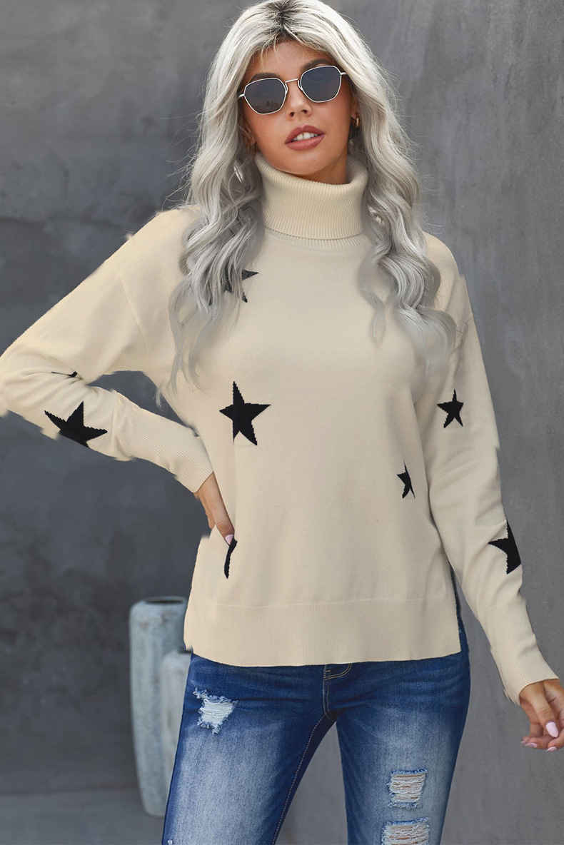 Suéter de manga larga con estampado de estrella de cuello alto de invierno nihaostyles ropa al por mayor NSQSY87023