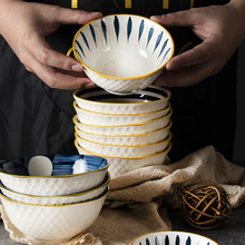 日式手繪釉下彩陶瓷家用飯碗5寸米飯碗八角小碗個性創意吃飯餐具