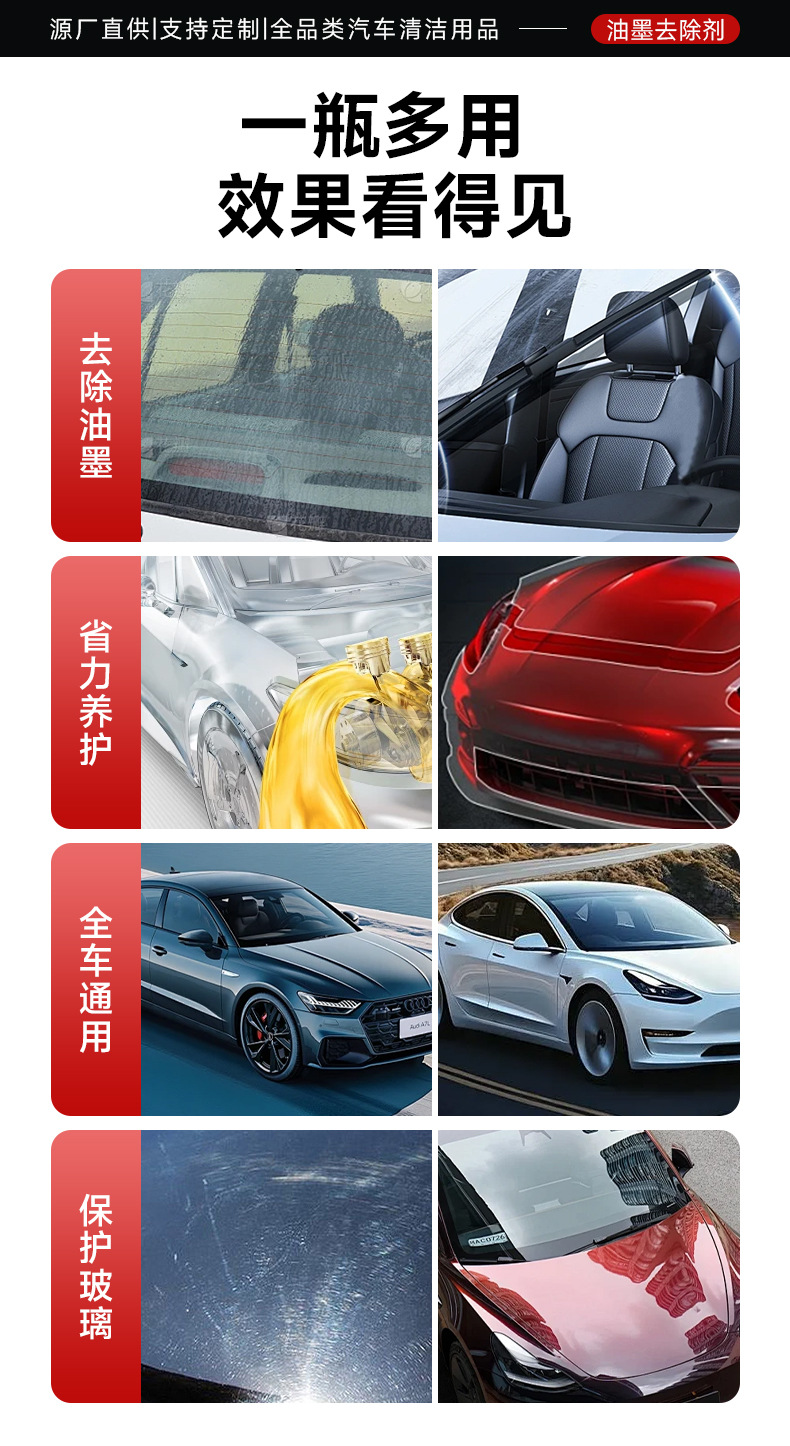 Glass Oil Film Remover, Front Windshield Oil Film Cleaner, Car Window Beauty Care and Anti-Fog Cleaning Agent