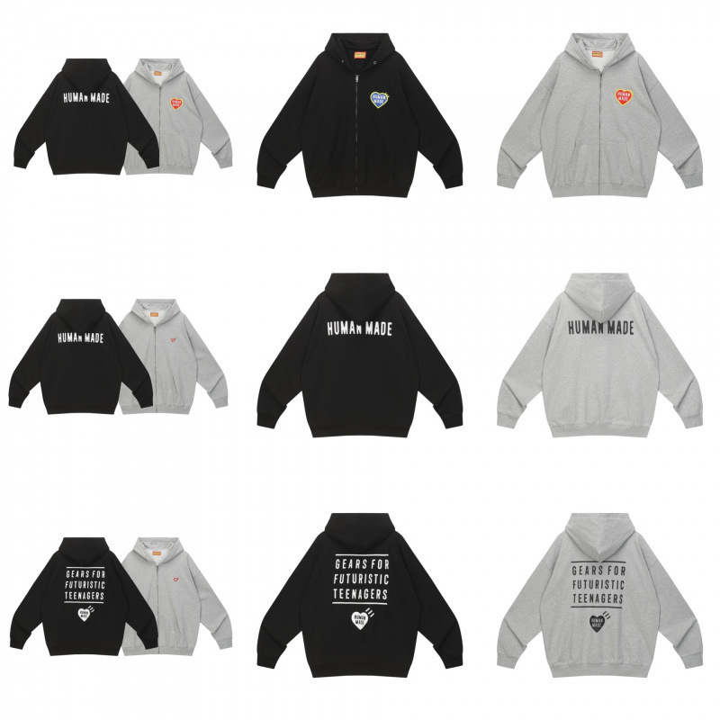 Hm Home Human Autumn and Winter Retro Zipper Hooded Sweatshirt Loose Casual Heart Print Couple Jacket for Women