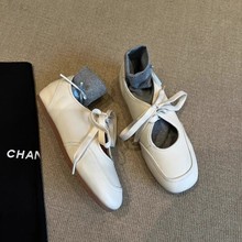 羊皮版~方头浅口镂空系带乐福鞋女软底通勤小皮鞋内增高休闲单鞋