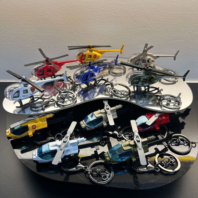 Small Military Helicopter Alloy Static Fire-Fighting Model Keychain Backpack Pendant Car Keychain Gift