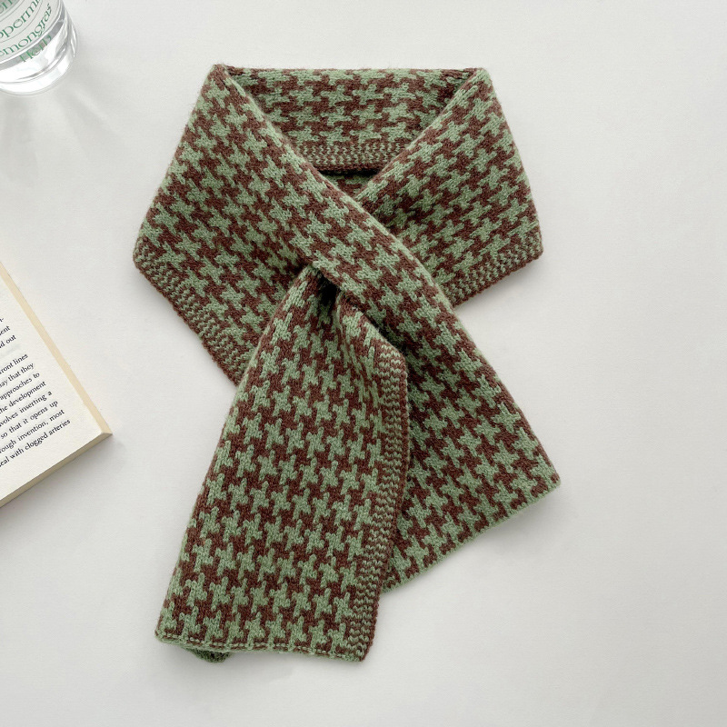 Houndstooth perezoso bufanda cruzada para las mujeres de otoño e invierno de moda todo-pareja protección del cuello engrosada caliente suave glutinoso bufanda de punto