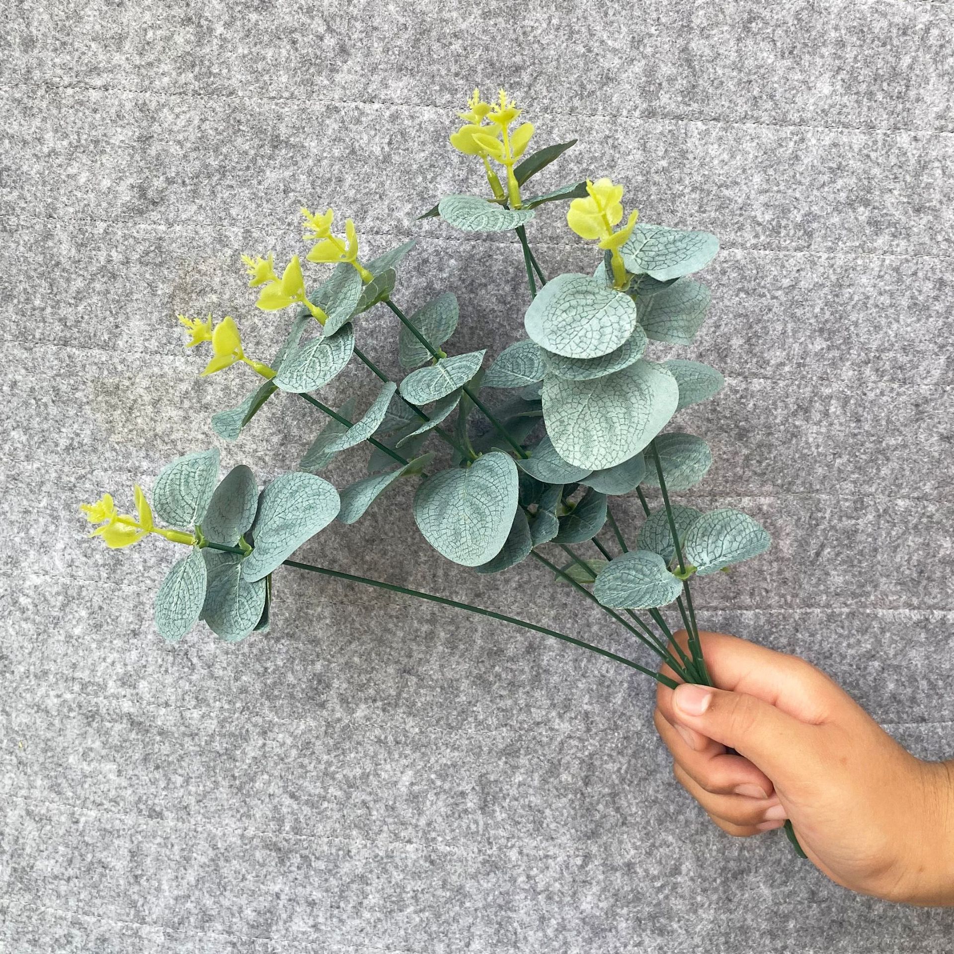 仿真7叉尤加利金钱叶把束铜钱草插花婚庆绿植叶子金钱顶7头尤加利