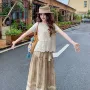 新款镂空无袖印花三件套