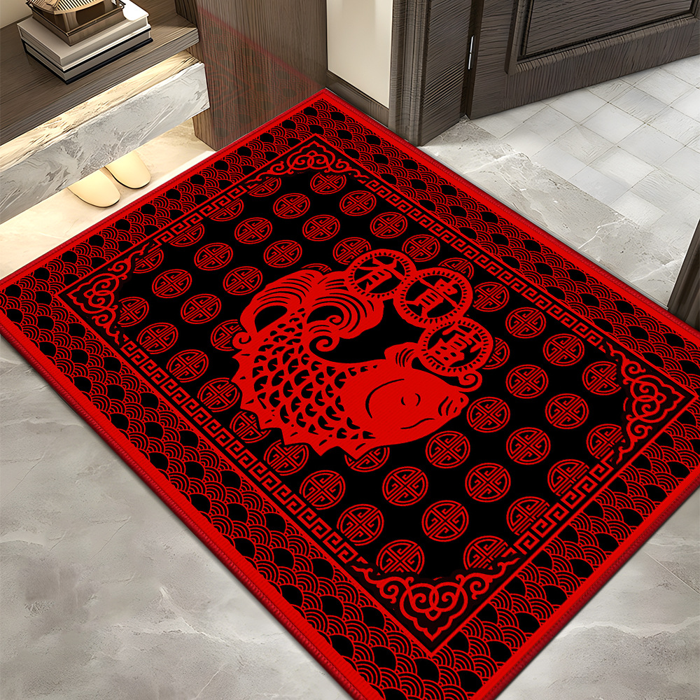 Alfombra de piso de estilo chino pasillo alfombra de puerta roja resistente a las manchas alfombra de pasillo se puede cortar alfombra de piso festivo y seguro