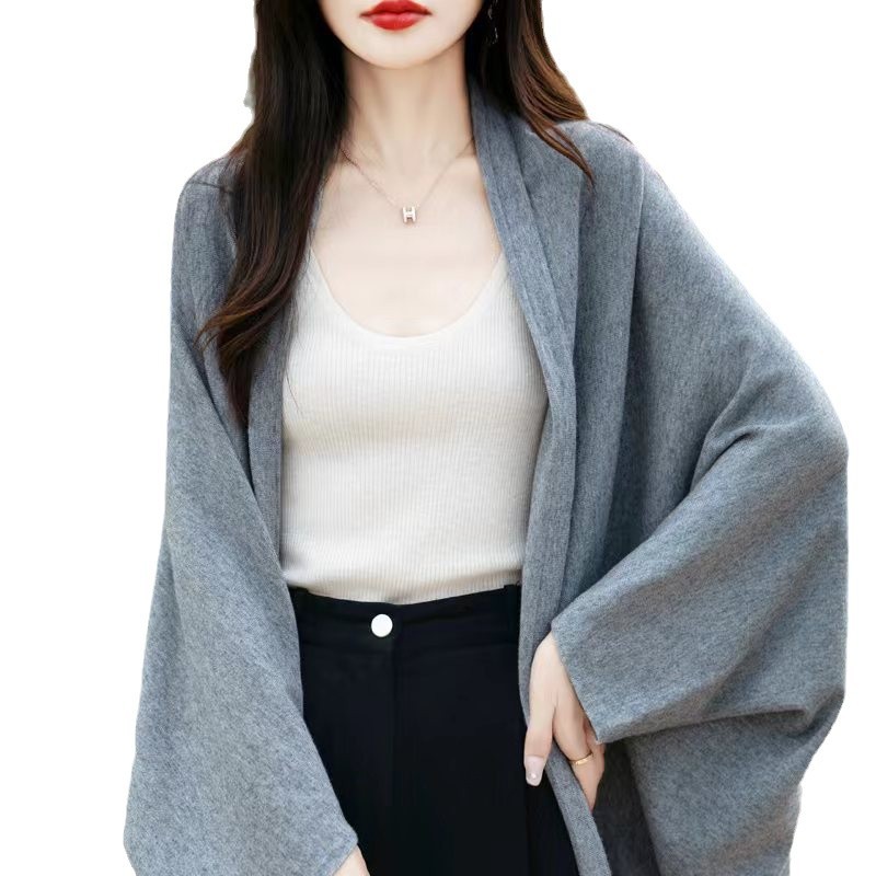 긴팔 루즈한 레이지 스타일 재킷과 함께 입는 신작 가을 겨울 긴팔 대형 숄 니트 중간 길이 가디건