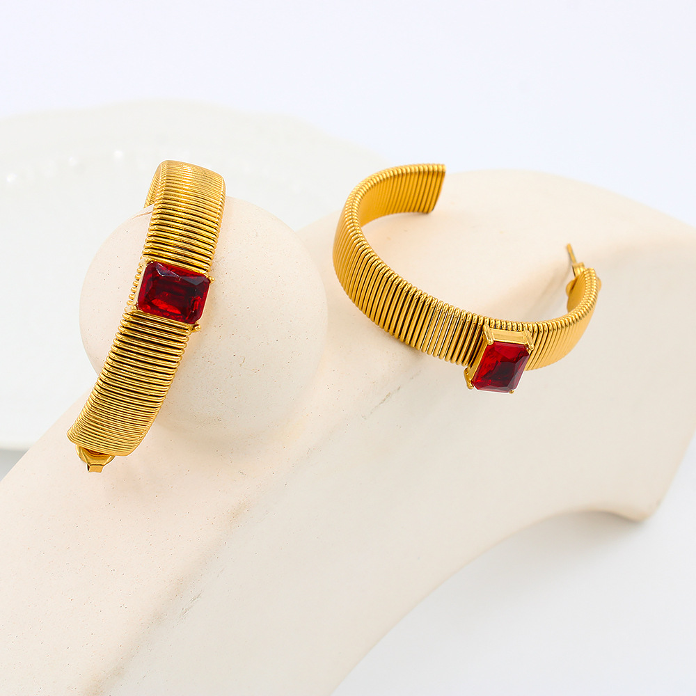 Fashion C Shape Stainless Steel Plating Inlay Zircon Ear Studs 1 Pair