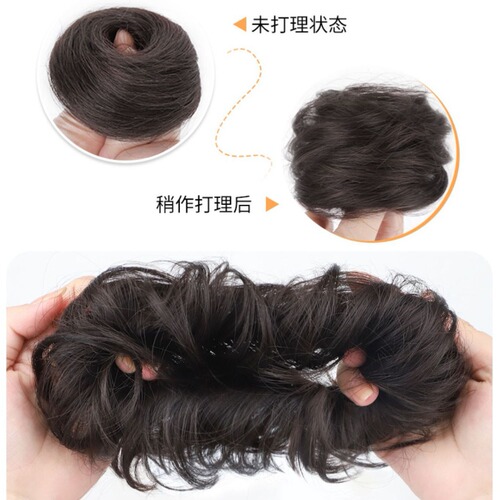 Low round head wig, hair band, bud head, real hair, small hair volume in summer, messy fluffy hair, styling hair