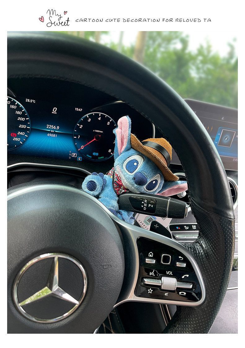 Cute Stitch Car Dashboard Decoration Plush Toy Wiper Steering Light Car Interior Accessories for Women