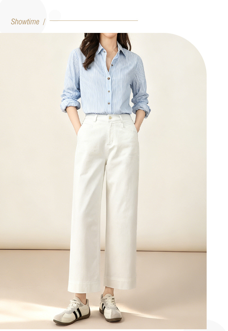 Quần jean nữ ống rộng cạp cao 9 phân, dáng suông slim fit, chất vải chống thấm — màu xanh nhạt chi tiết 7