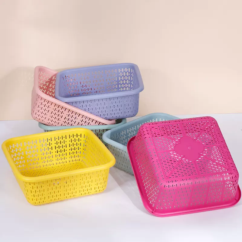 新款塑料小黄鸭收纳筐方形水果篮蔬菜沥水篮厨房置物小篮子可印刷