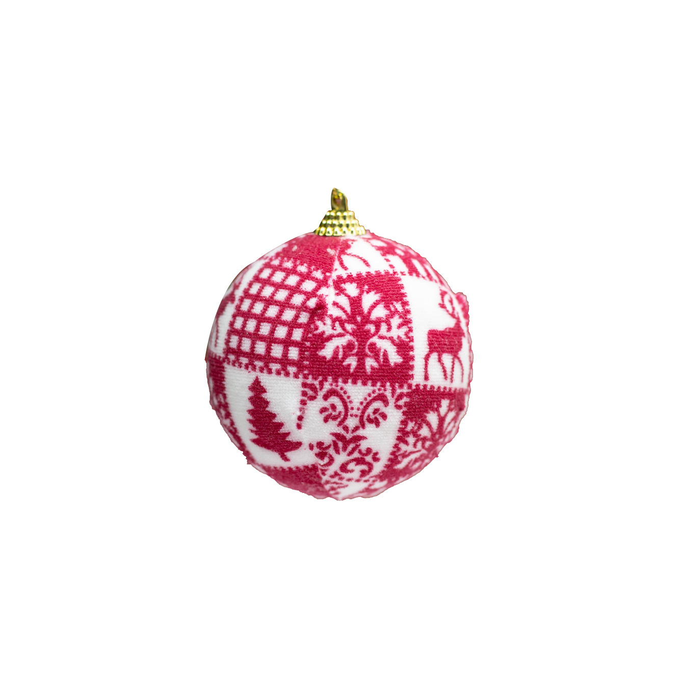 En stock decoraciones de Navidad colgante 8cm 6 piezas copo de nieve ELK estrella de cinco puntas de tela de impresión bola de espuma