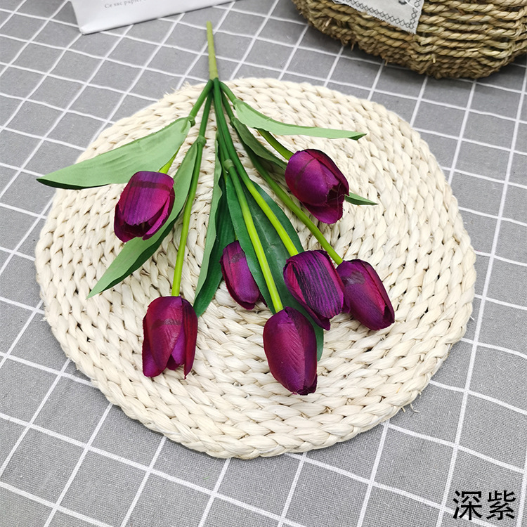 En stock al por mayor flor artificial 7 tulipán boda al aire libre paisaje ingeniería decoración flor falsa Comercio exterior ramo artificial