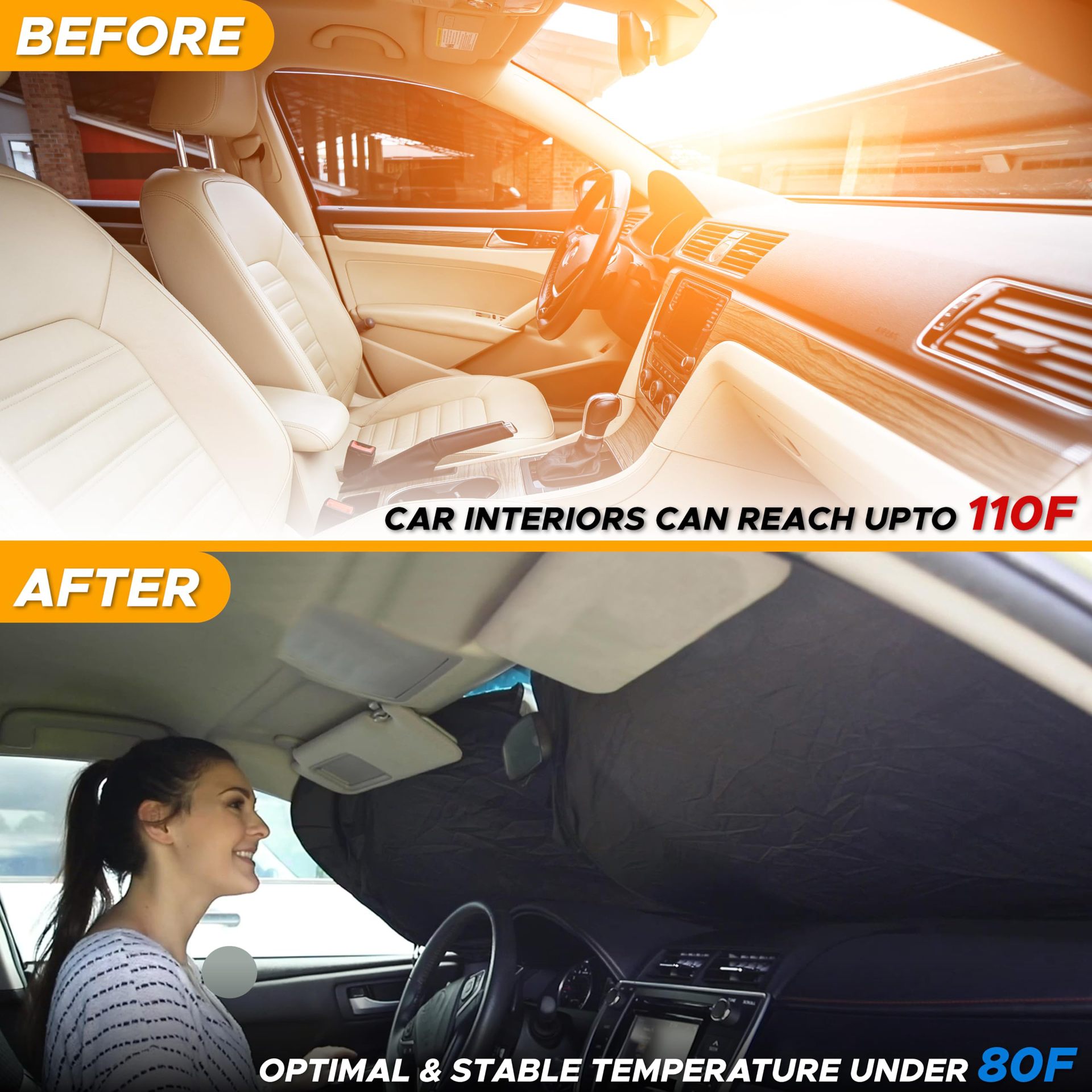 Cross-border sun protection and heat insulation 170T silver-coated fabric double-layer car sunshade with built-in flat polyester cooling system