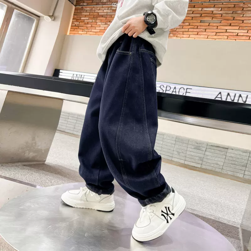 潮牌男童秋季直筒牛仔裤2025年新款中大童装长裤儿童酷帅宽松裤子