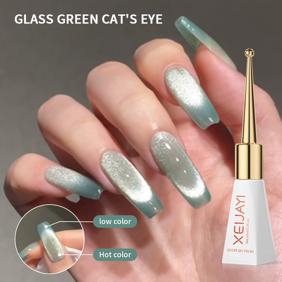 Internet celebrity glaze green warm cat eye Nail Polish glue new autumn and winter popular color cat eye phototherapy glue for nail salon