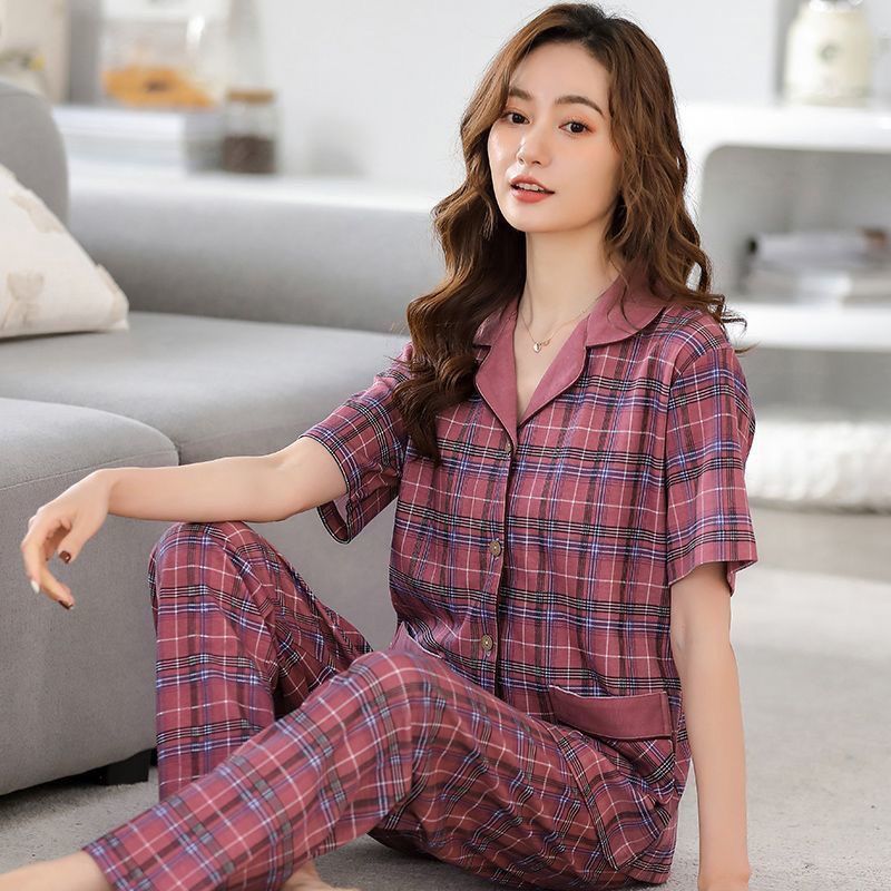 Pajamas de algodón para mujeres verano delgado pantalones de manga corta 2023 nuevo cardigán de verano conjunto de ropa para el hogar