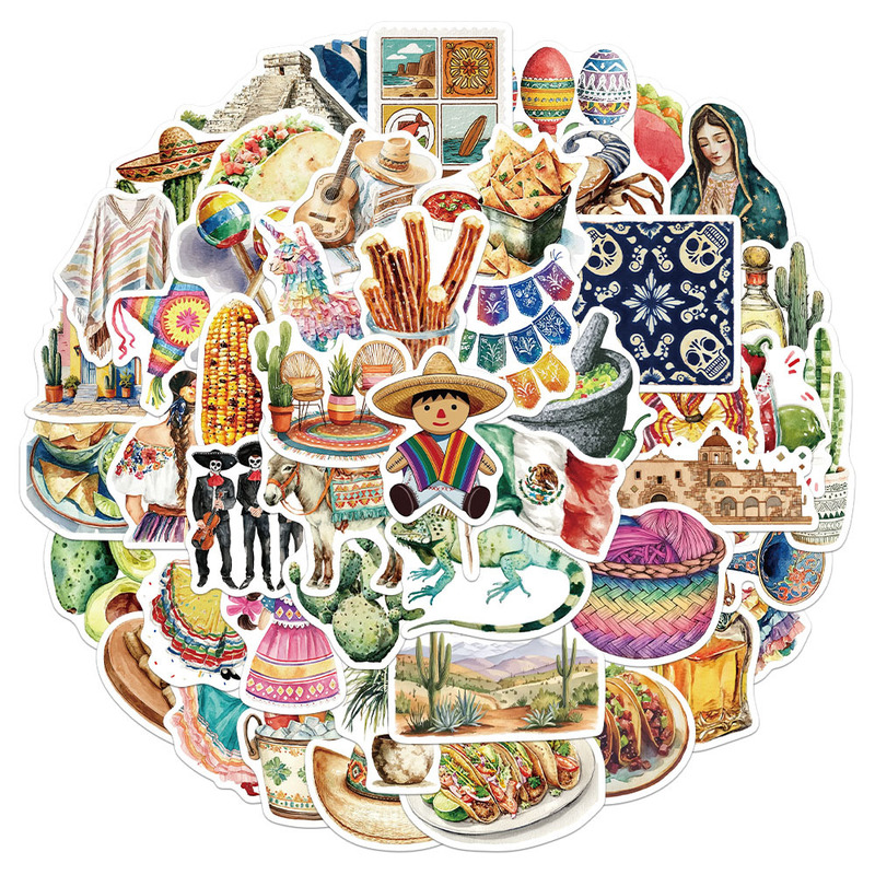 50 Sheets/Set Mexican Aesthetic Stickers for DIY Journals, Luggage, Phone Cases, Laptops, and Desktops