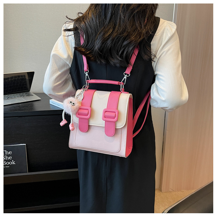 2024 New Women's Backpack Student Handbag Popular Color Contrast Splicing Large Capacity Commuting Outgoing Small Backpack_voghion.com