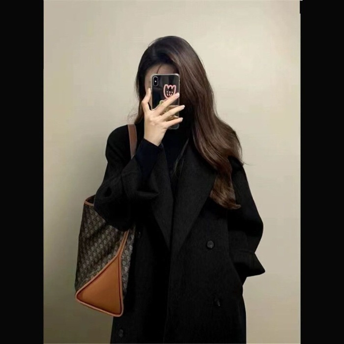 美拉德穿搭感毛呢大衣女秋冬加厚过膝中长款韩系风呢子外套|undefined