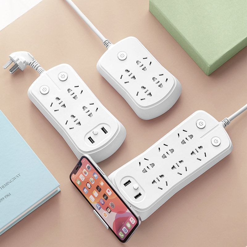 天兔白色桌面带线插座家用多功能带线拖板USB排插 创意接线板排插