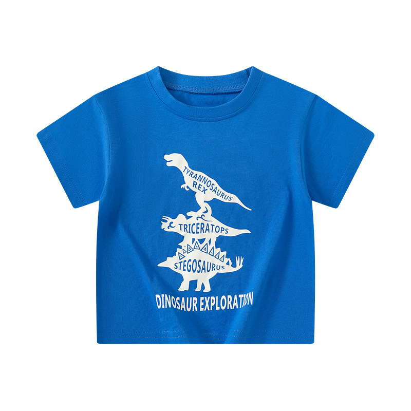 Betop nueva ropa para niños bebé algodón dinosaurio patrón verano para niños cuello redondo camiseta de manga corta Douyin transmisión en vivo