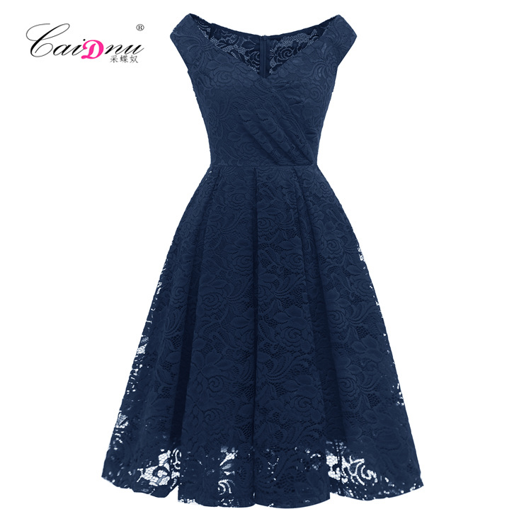 Amazon Lace Off-Shoulder Sleeveless Short Slim-Fit One-Piece Mid-Length Mini Dress A-Line Dress Evening Dress