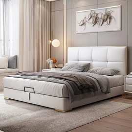 真皮床轻奢简约1.8米双人大床主卧软包高端大气婚床现代卧室极简