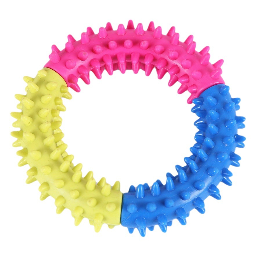 TPR de goma de tres colores Thorn anillo de juguete resistente a la mordedura de juguete perro molares dientes de molienda cachorro de juguete para mascotas