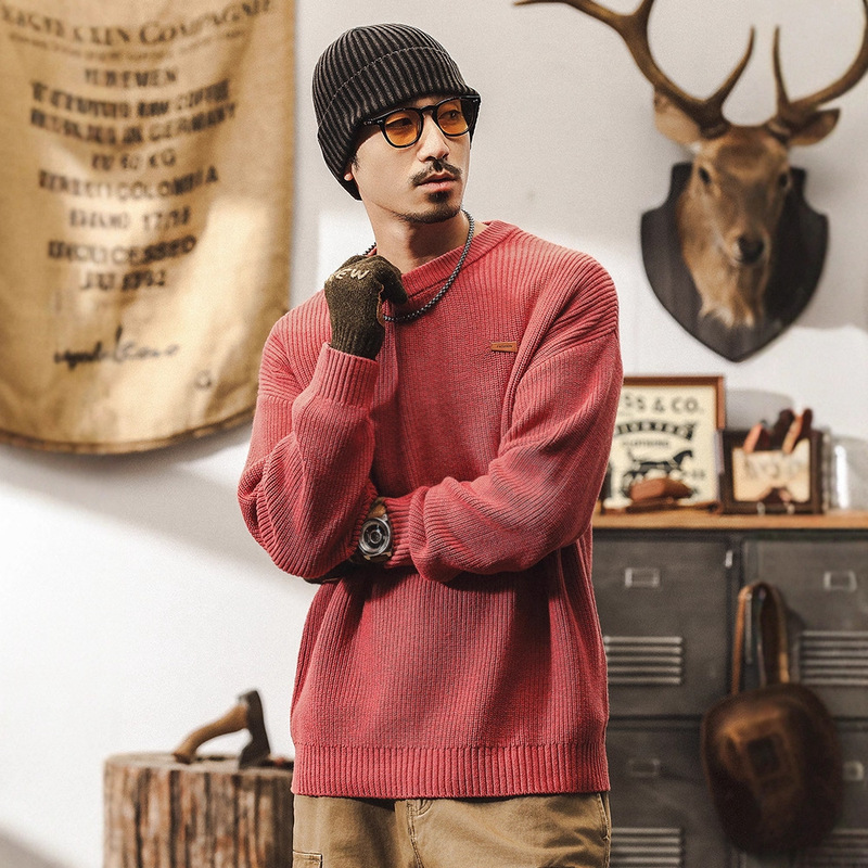 American Retro 550g Heavyweight Coral Red Knitwear Men's Winter Trendy Brand Loose Simple Versatile Knitwear Autumn and Winter Style American Retro 550g Heavyweight Coral Red Knitwear Men's Winter Trendy Brand Loose Simple Versatile Knitwear Autumn and Winter Style