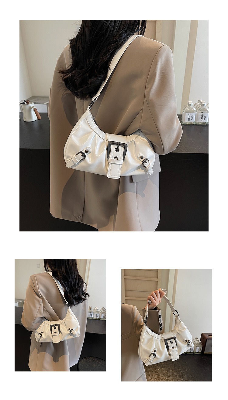 Distressed Buckle Ruched Zip Closure Shoulder Bag 20