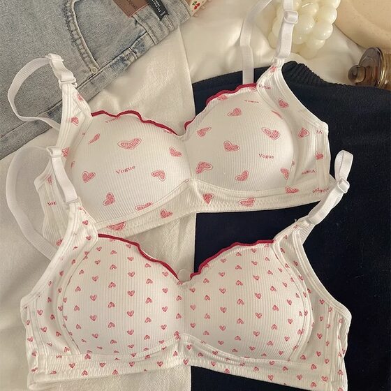 Sweet Love Underwear Women's Small Chest Gathering No Steel Ring Student High School Student Comfortable Breathable Triangle Cup Bra New
