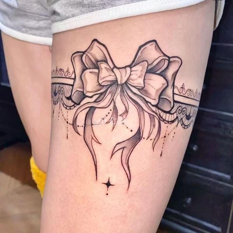 Lace Bow Herbal Tattoo Waterproof and Rub-Proof Ins Sexy Thigh Cool Trendy Sexy Realistic Artificial Tattoo Lace Bow Herbal Tattoo Waterproof and Rub-Proof Ins Sexy Thigh Cool Trendy Sexy Realistic Artificial Tattoo