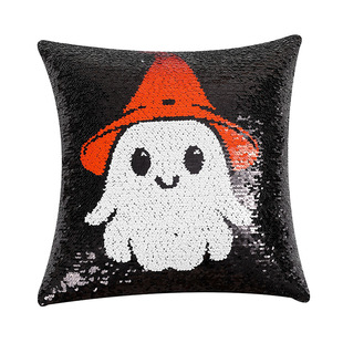 Cross-Border Halloween Pillow Sequin Ghost Reversible Pillow Cushion Cover Can Be Wholesale Sofa Pillow Cover