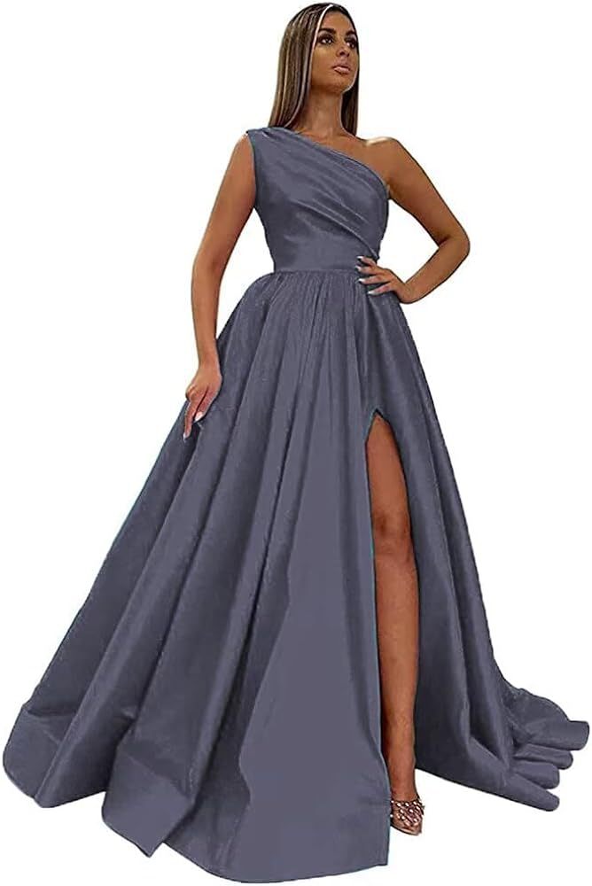 Comercio exterior europeo y americano Amazon AliExpress wish señoras nuevo vestido de noche de un solo hombro vestido de noche de satén dividido sexy