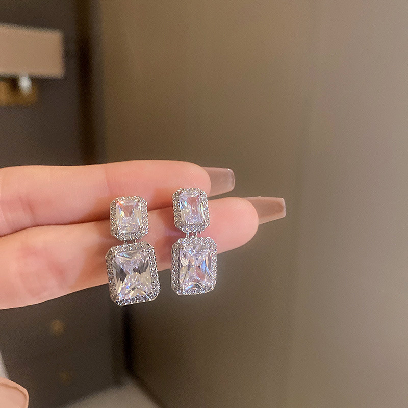 Sweet Square Heart Shape Copper Inlaid Zircon Earrings 1 Pair