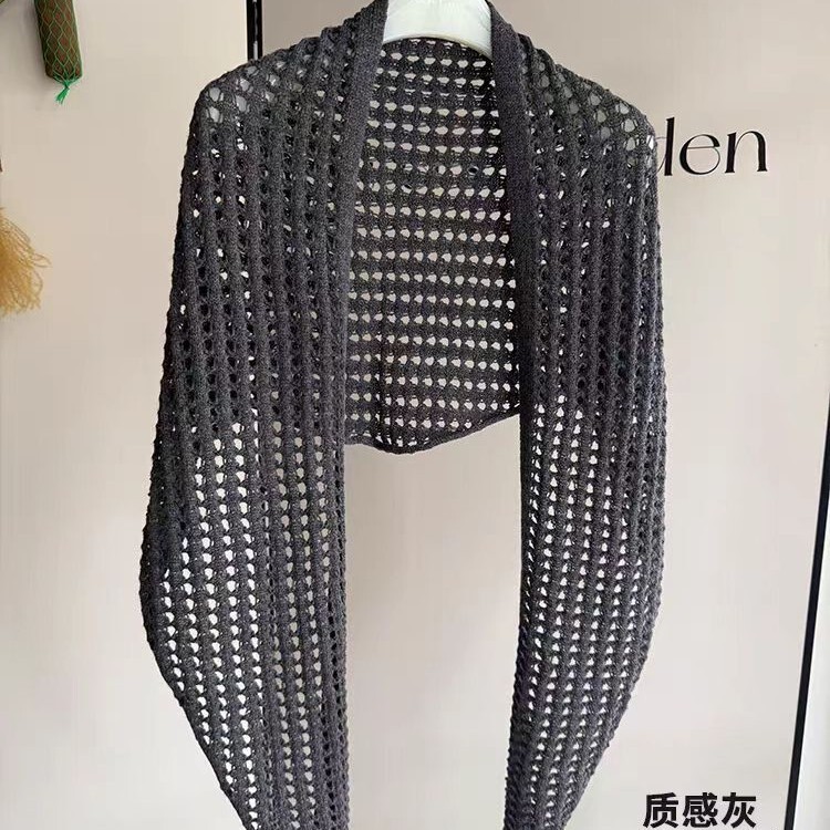 韩版针织简约镂空纯色披肩女 百搭装饰开衫三角巾围巾 秋冬外搭肩|undefined