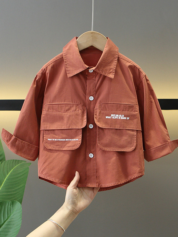 7771 camisas para niños 2025 primavera y otoño nuevo estilo coreano chaqueta delgada para niños camisa estilo occidental ropa de primavera guapa
