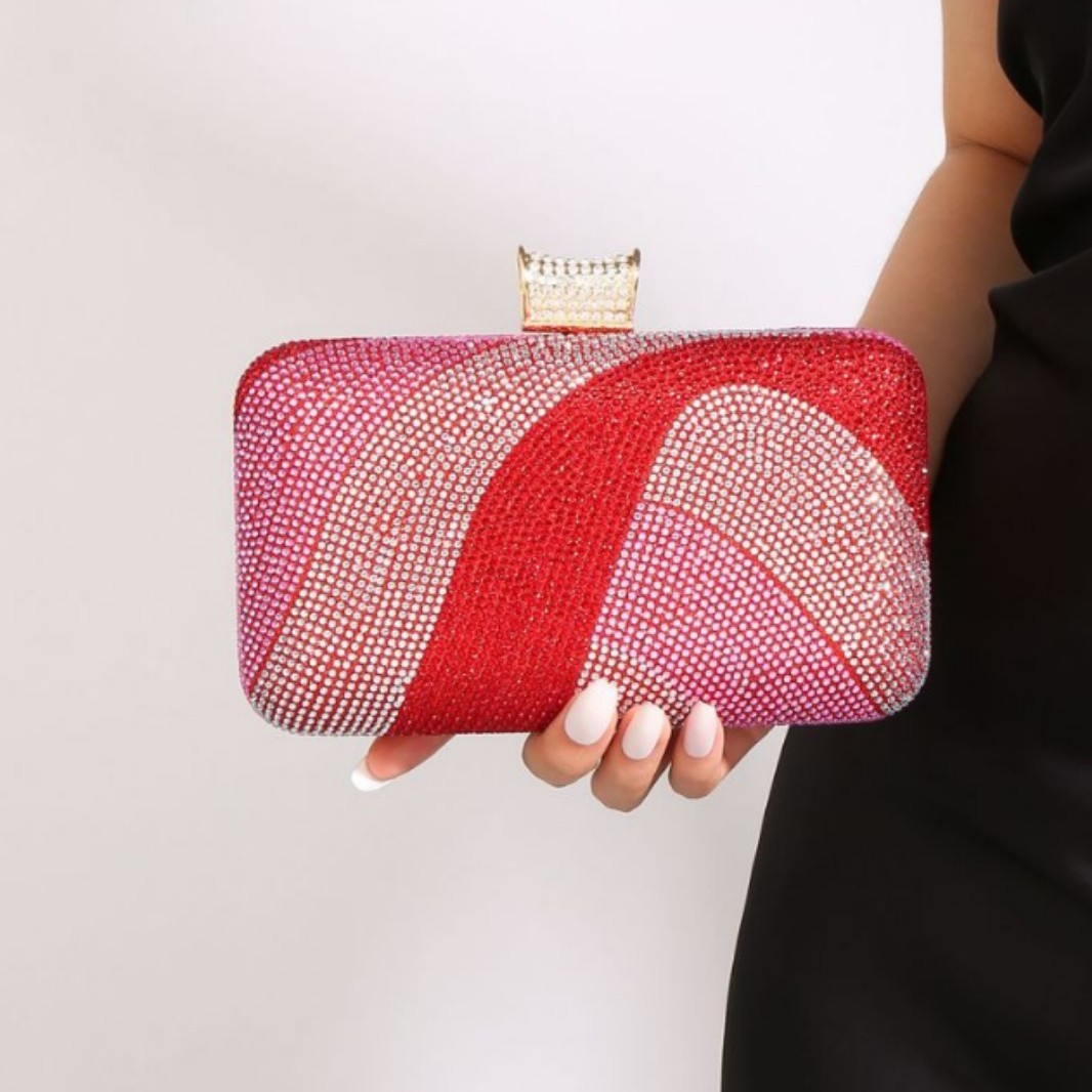 Luxury Women's Evening Clutch Bag - Contrast Color Sparkling Rhinestone Handbag For Banquets And Weddings With High-End Chain Strap