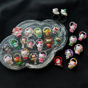 Original handmade cartoon characters fashionable beaded kt cat ring niche design sense cute best friend elastic ring
