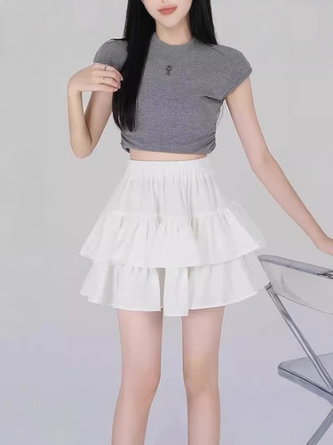 Black Puff Cake Skirt Women's Summer New Elastic High Waist Slimming Petite Anti-See-Through A-Line Mini Skirt