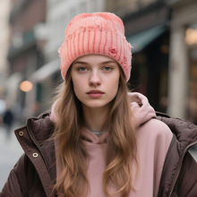 冬季ins风新款女破洞冷帽百搭针织帽堆堆帽宽松大头围亲子毛线帽
