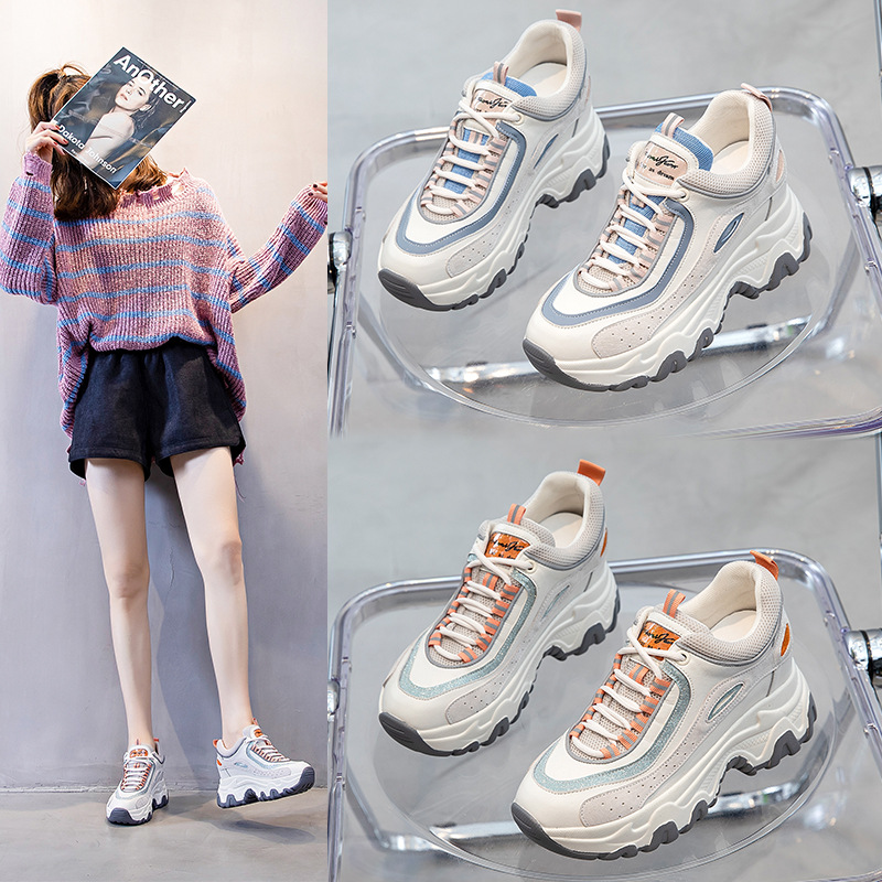 The increase in Women's Shoes Diddy The thickness of the bottom ins Tide shoes women 2021 new pattern Versatile motion White shoes Four seasons