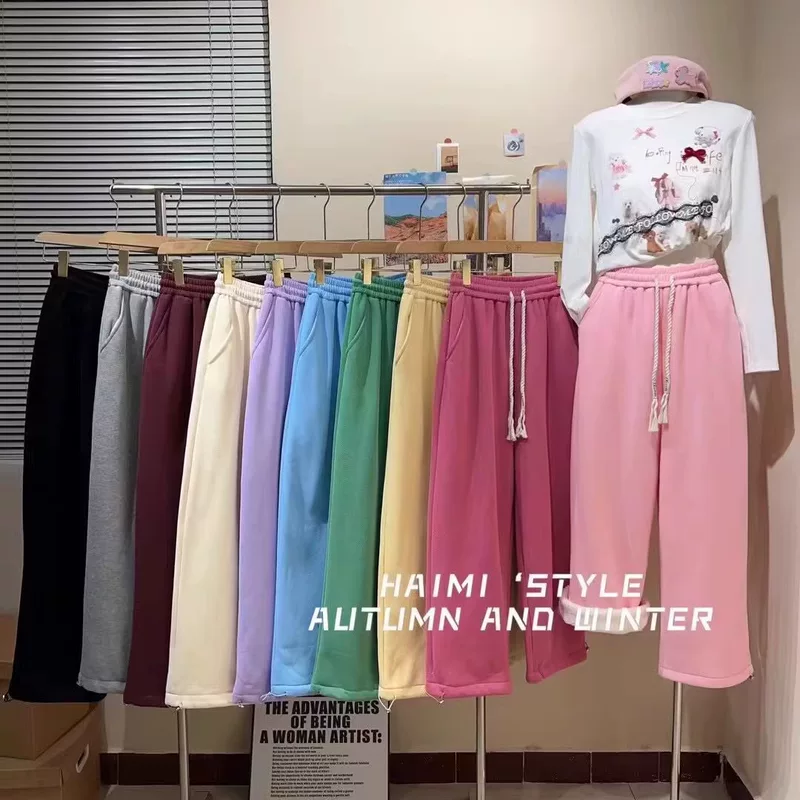 Solid design warm trousers, elastic waist